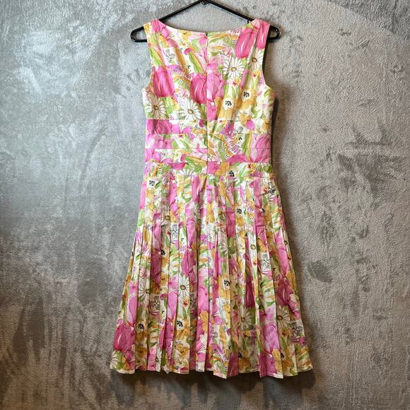 Kay Unger Y2K Floral Fit Flare Dress 6 Cotton Coquette Whimsical Retro vintage - Picture 6 of 9